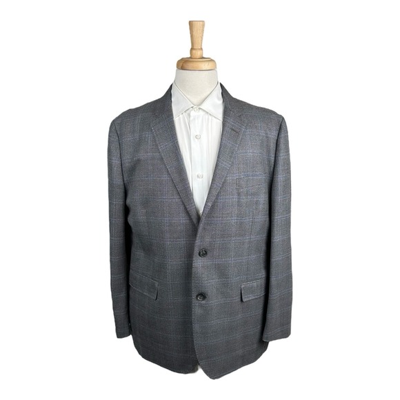 Brooks Brothers Unstructured Milano Reda Wool Gray Blue Check Blazer Size 46R